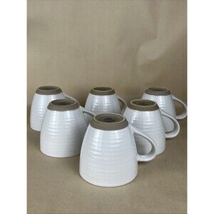 Set‎ Of 6 Food Network Farmstead White W/Brown Speckles Coffee Mug Stoneware